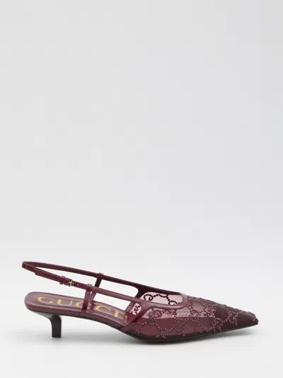 Gucci Pumps With Gg Crystals In Burgundy