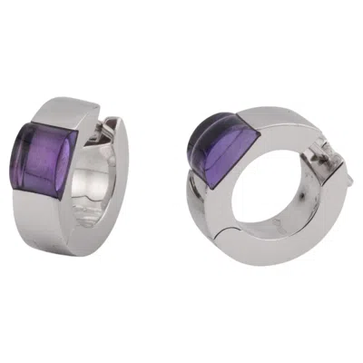 Pre-owned Gucci Purple Amethyst 18k White Gold Hoop Huggie Earrings