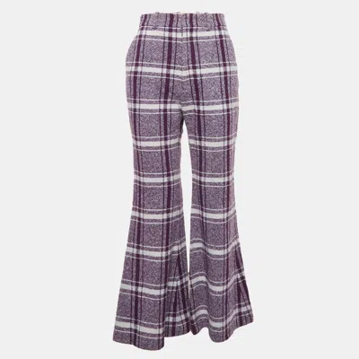 Pre-owned Gucci Purple Check Wool Tweed Flared Trousers S