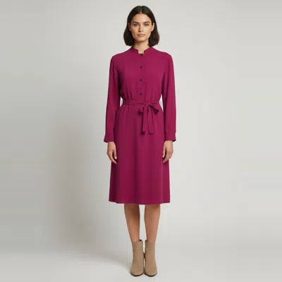 Pre-owned Gucci Purple Crepe Long Sleeve Belted Midi Dress M