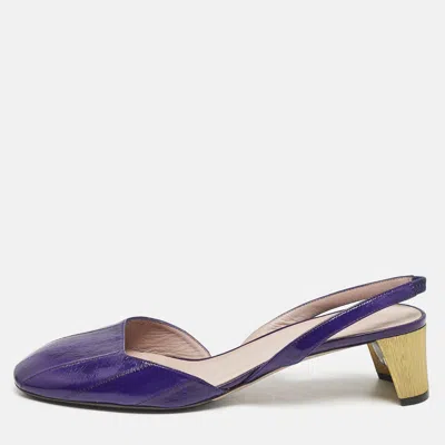 Pre-owned Gucci Purple Eel Leather Block Heel Slingback Pumps Size 40