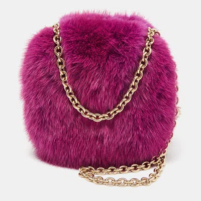 Pre-owned Gucci Purple Fur Chain Clutch