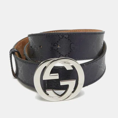 Pre-owned Gucci Purple Gg Imprime Canvas Interlocking G Buckle Belt 90cm