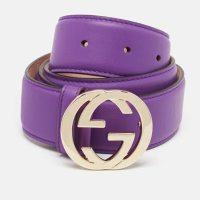 Pre-owned Gucci Purple Leather Interlocking G Buckle Belt 80cm