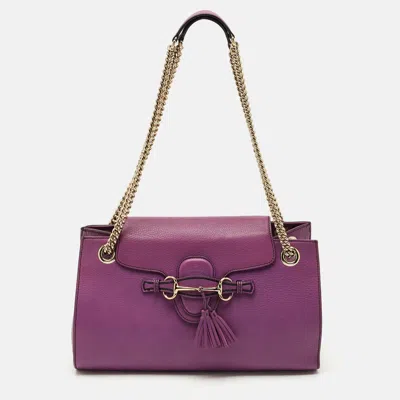 Pre-owned Gucci Purple Leather Large Emily Chain Shoulder Bag