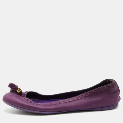 Pre-owned Gucci Purple Leather Tassel Ballet Flats Size 35