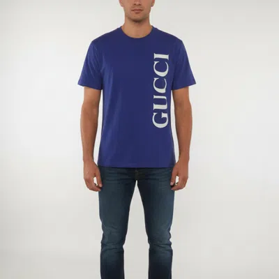 Pre-owned Gucci Purple Logo Graphic Jersey Crew Neck T-shirt S
