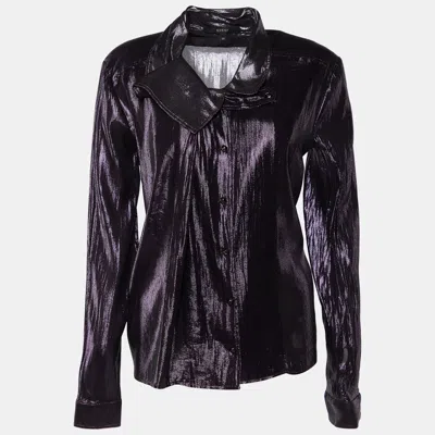 Pre-owned Gucci Purple Lurex Silk Button Front Shirt M