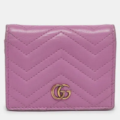 Pre-owned Gucci Purple Matelassé Leather Gg Marmont Card Case