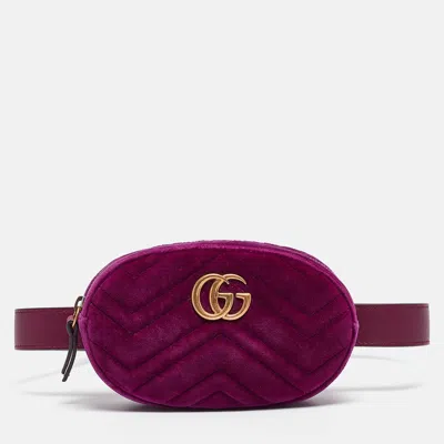 Pre-owned Gucci Purple Matelassé Velvet Mini Gg Marmont Belt Bag