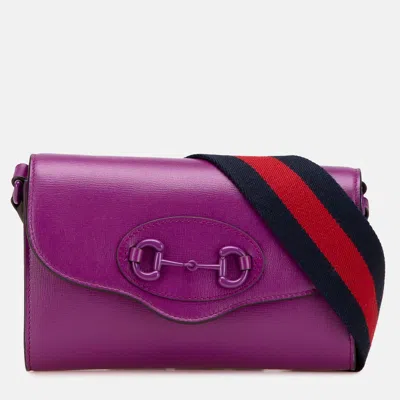Pre-owned Gucci Purple Mini Leather Horsebit 1955 Web Crossbody