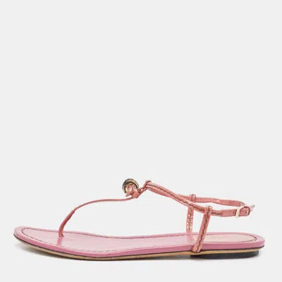 Pre-owned Gucci Purple Patent Bamboo Accent T Strap Sandals Size 36