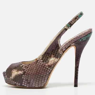 Pre-owned Gucci Purple Python Sofia Slingback Pumps Size 37.5