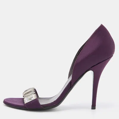 Pre-owned Gucci Purple Satin Crystal Embellished D'orsay Sandals Size 39