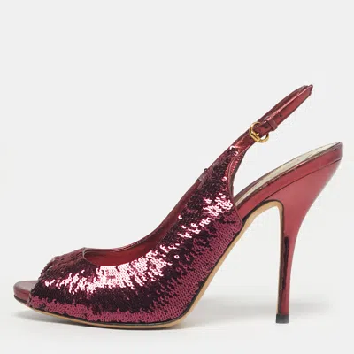 Pre-owned Gucci Purple Sequins Peep Toe Slingback Pumps Size 37.5