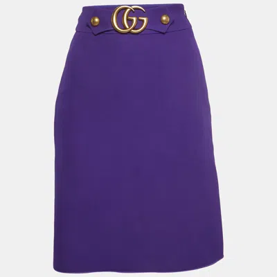 Pre-owned Gucci Purple Silk Blend Gg Buckle Detail A-line Knee Length Skirt S
