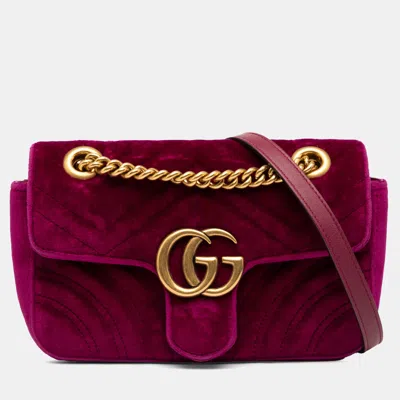 Pre-owned Gucci Purple Small Gg Marmont Matelasse Velvet Shoulder Bag