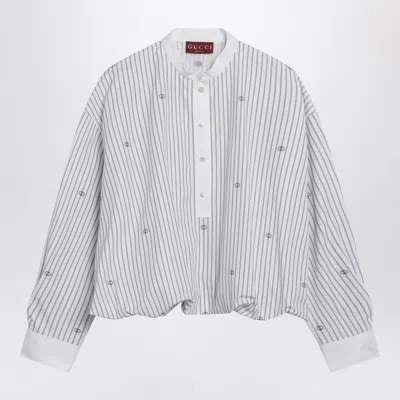 Gucci Purple Striped Cotton Blouse With Gg Embroidery In Animal Print