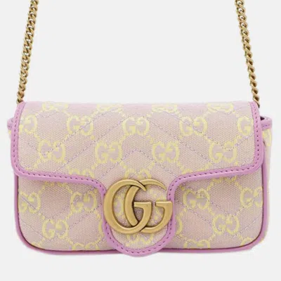 Pre-owned Gucci Purple Super Mini Gg Marmont Matelasse Canvas Flap Crossbody