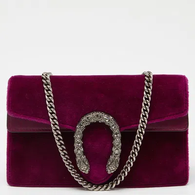 Pre-owned Gucci Purple Velvet And Leather Super Mini Dionysus Chain Bag
