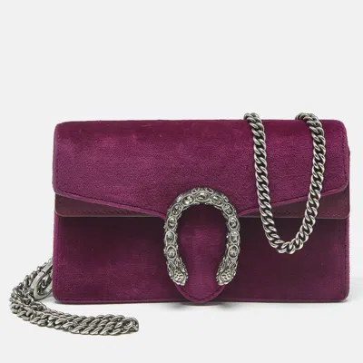 Pre-owned Gucci Purple Velvet And Leather Super Mini Dionysus Crossbody Bag