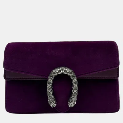 Pre-owned Gucci Purple Velvet And Leather Super Mini Dionysus Shoulder Bag