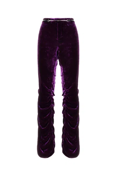 Gucci Sculpted High-waisted Velvet Pant With Ruched Detailing In Purple