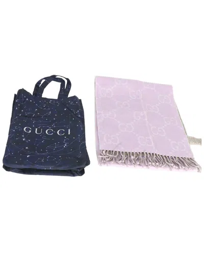 Pre-owned Gucci Purple Wool Gg Monogram Fringe Scarf (authentic Pre-loved)