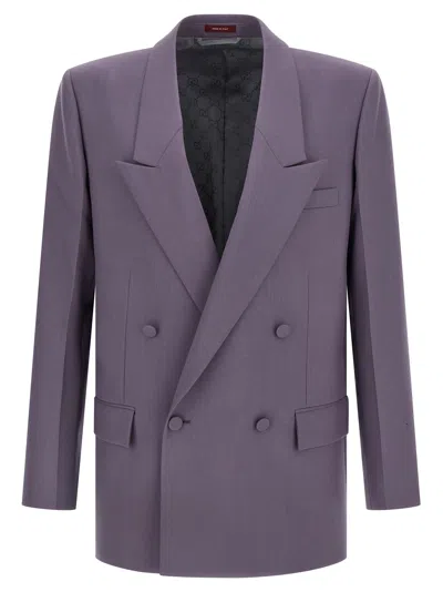 Gucci Double-breasted Wool Blazer In Purple
