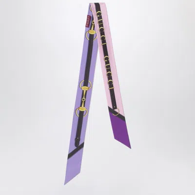 GUCCI GUCCI PURPLE/PINK SILK TWILL RIBBON WITH LOGO PRINT WOMEN