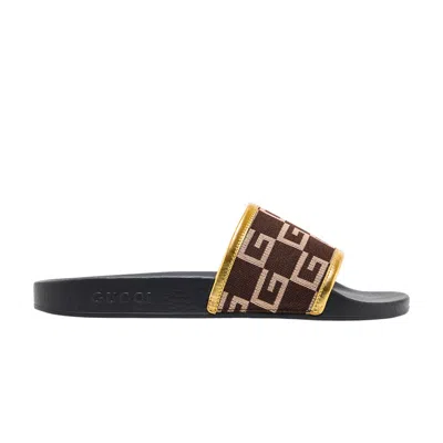 Pre-owned Gucci Pursuit 72 Knit Slide 'brown Gold' | Men's Size 9