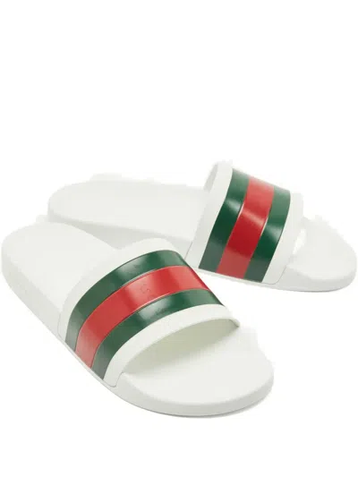 Pre-owned Gucci Pursuit 72 Web Slides In White