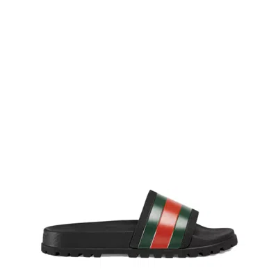 Gucci Pursuit Web Slides With Bold Stripes In Black