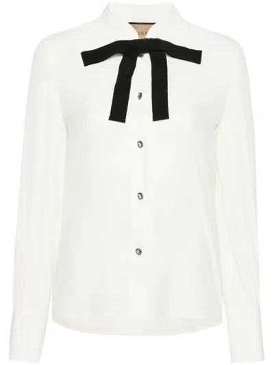 Gucci Bow-tie Crepe De Chine Silk Shirt In White