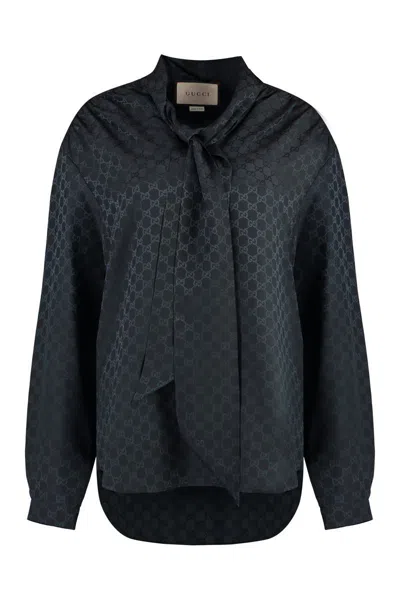 Gucci Pussy-bow Silk Blouse In Black
