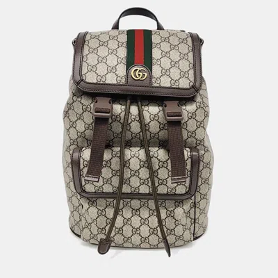 Pre-owned Gucci Pvc Beige Ophidia Small Backpack (792114) In Sand
