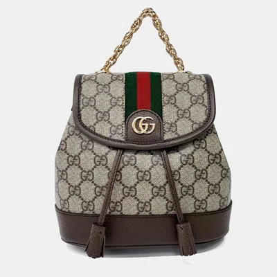 Pre-owned Gucci Pvc Brown Ophidia Mini Backpack (795221)