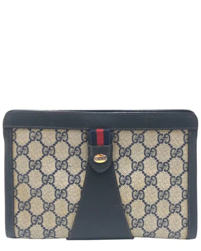 Gucci Pvc Clutch Bag Navy Beige (authentic Pre-loved) In Blue