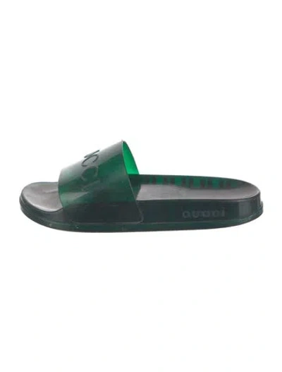 Pre-owned Gucci Pvc Slides In Green