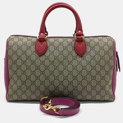 Pre-owned Gucci Pvc Supreme Boston Bag (409527) In Beige