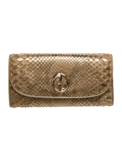 Pre-owned Gucci Python Continental Wallet 1973 Pattern Continental Wallet In Gold
