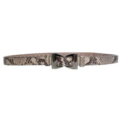 Pre-owned Gucci , Python Leather Belt With Gold Metal Bow In Gray