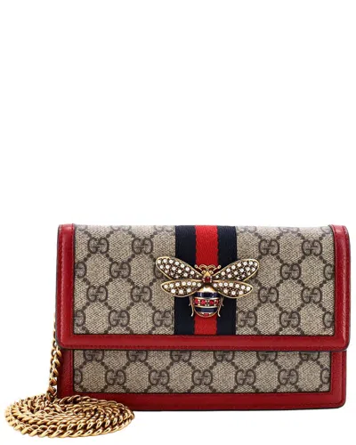 Gucci Queen Margaret Chain Wallet Gg Coated Canvas Mini (authentic Pre-loved) In Animal Print