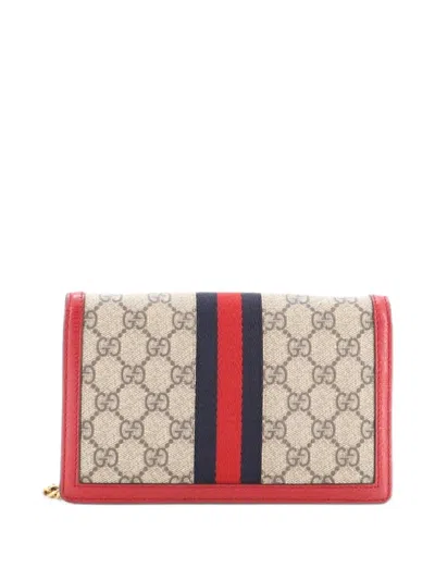 Pre-owned Gucci Queen Margaret Chain Wallet Gg Coated Canvas Mini Crossbody Bag In Brown