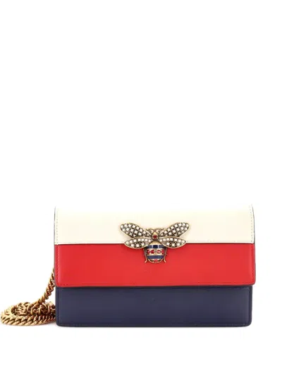 Pre-owned Gucci Queen Margaret Chain Wallet Leather Mini Crossbody Bag In Blue