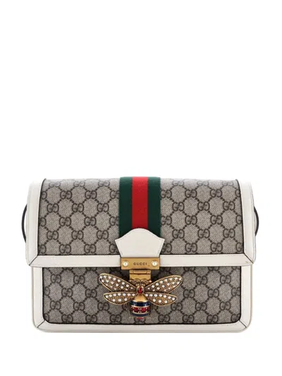 Pre-owned Gucci Queen Margaret Shoulder Bag Gg Coated Canvas Medium Crossbody Bag In Neutral