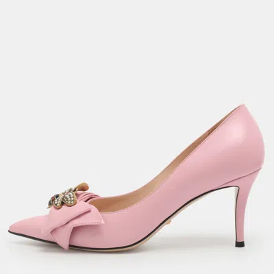 Pre-owned Gucci Queen Margaret Size 40.5 Pink Leather Pumps
