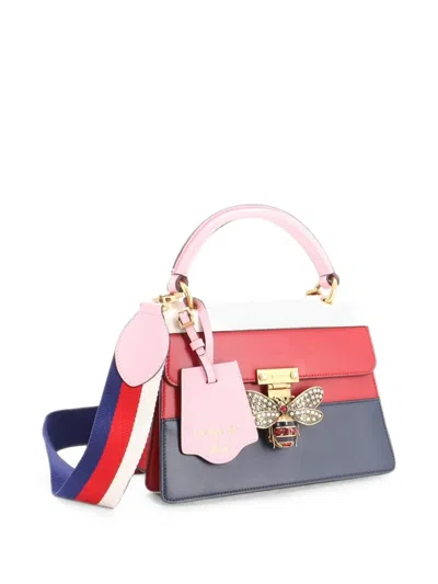 Pre-owned Gucci Queen Margaret Top Handle Bag Colorblock Leather Small Satchel In Blue