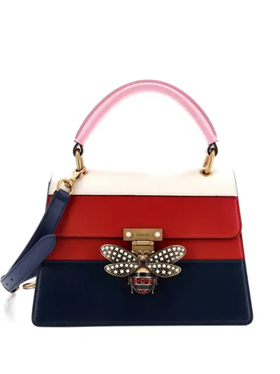 Pre-owned Gucci Queen Margaret Top Handle Bag Colorblock Leather Small Satchel In Red