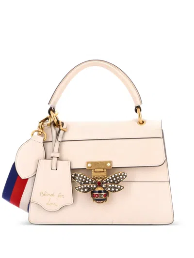 Pre-owned Gucci Queen Margaret Top Handle Bag Colorblock Leather Small Satchel In White
